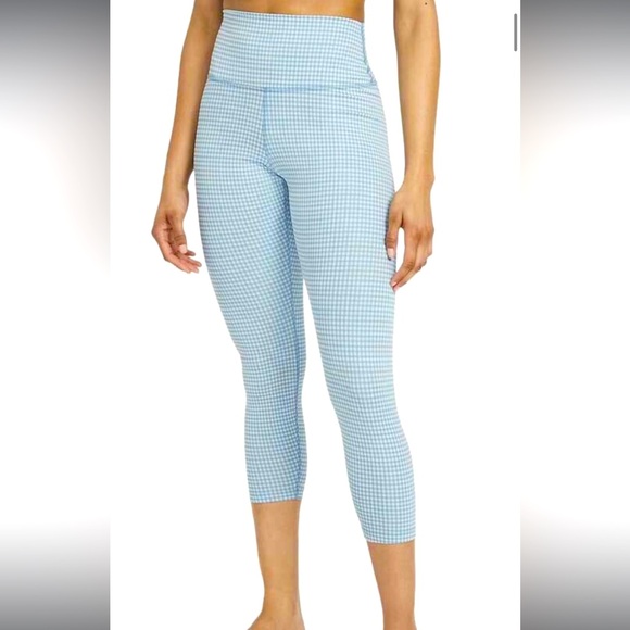 Nike Pants - Nike Yoga Women's High-Waisted Crop Light Blue Gingham Leggings